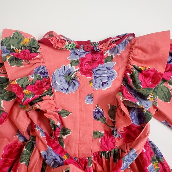 Mousefeathers Vintage Girl Toddler Dress Size 2 Floral long Sleeve Ruffles Ties - Picture 10 of 12